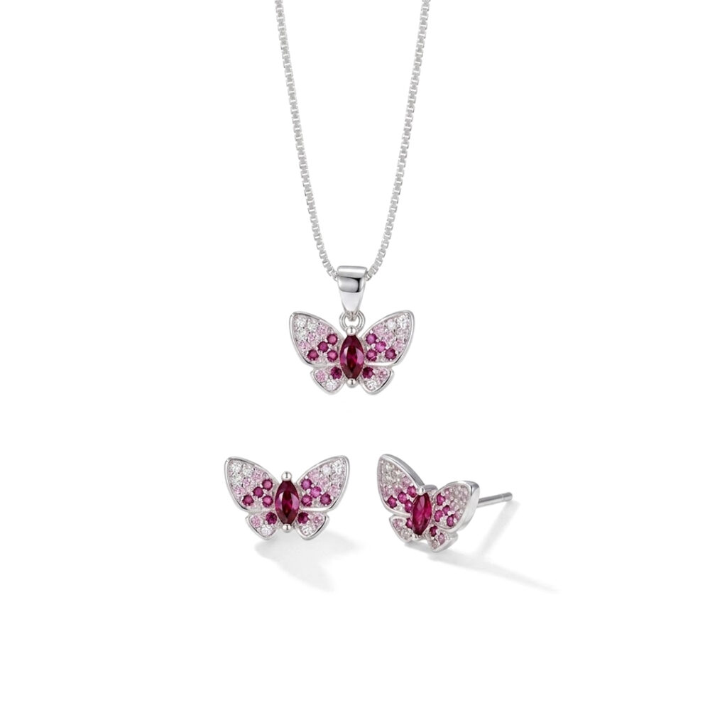 Set de Collar y Aretes Mariposas Plata 925