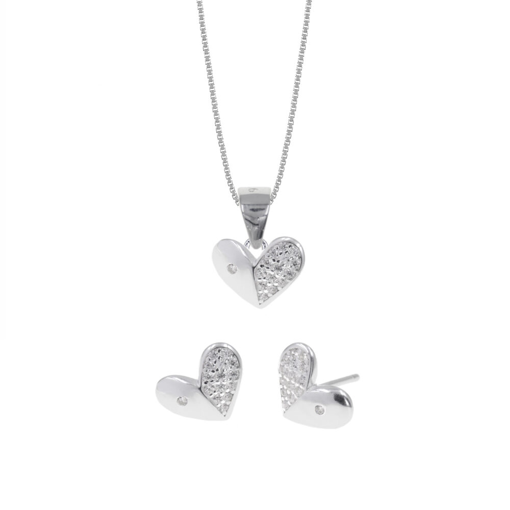 Set de Collar y Aretes Corazón Plata 925