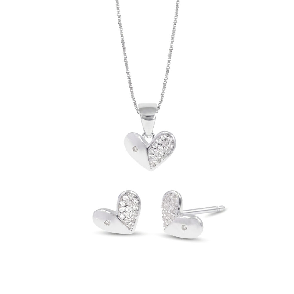 Set de Collar y Aretes Corazón Plata 925
