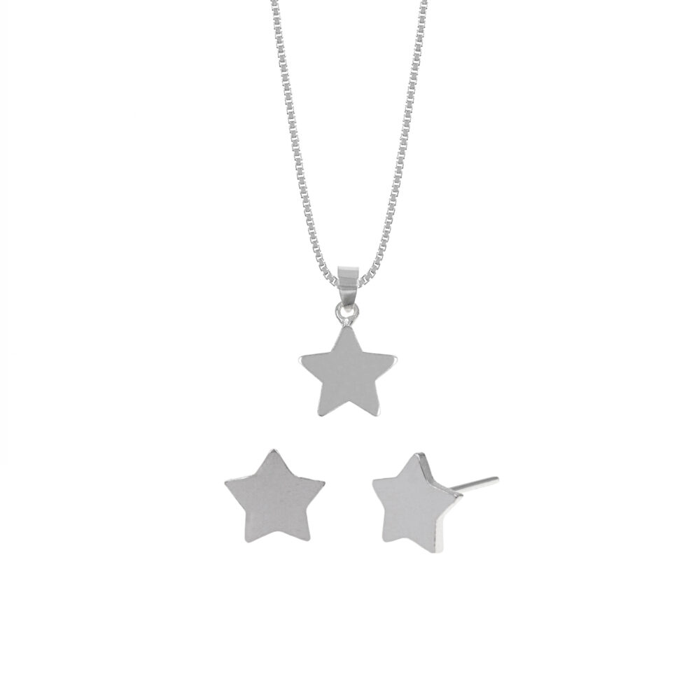 Set de Collar y Aretes Estrellas Plata 925