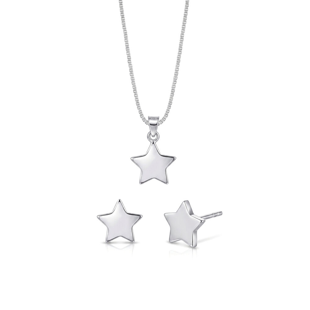 Set de Collar y Aretes Estrellas Plata 925