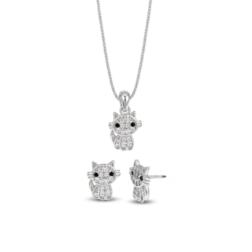 Set de Collar y Aretes Gato Plata 925