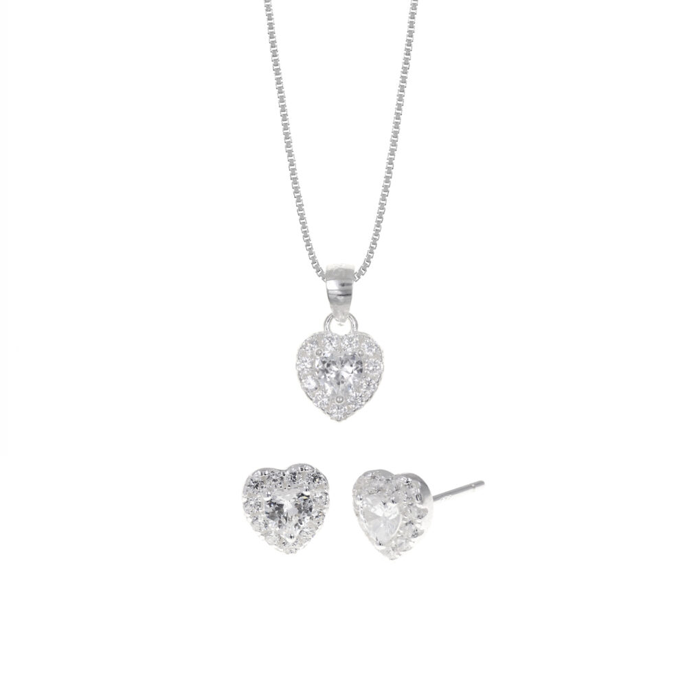 Set de Collar y Aretes Corazón Roseta Plata 925