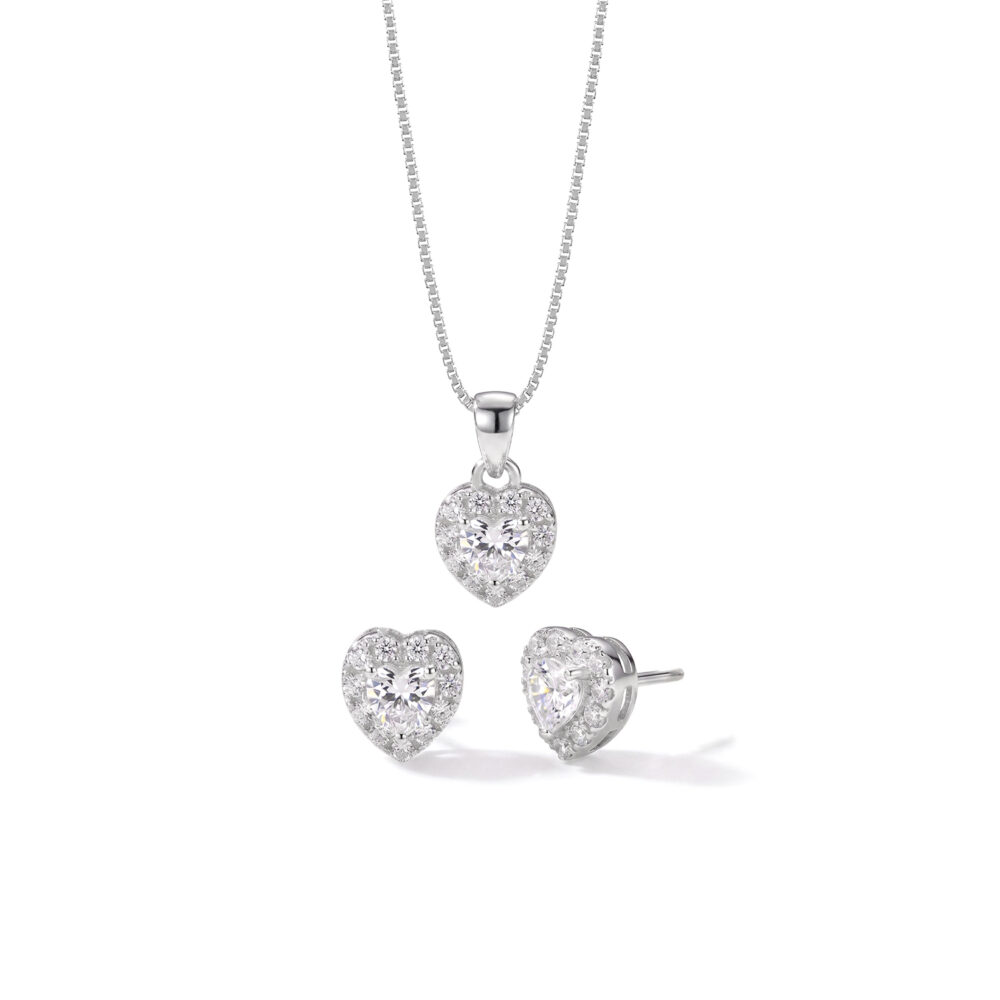 Set de Collar y Aretes Corazón Roseta Plata 925