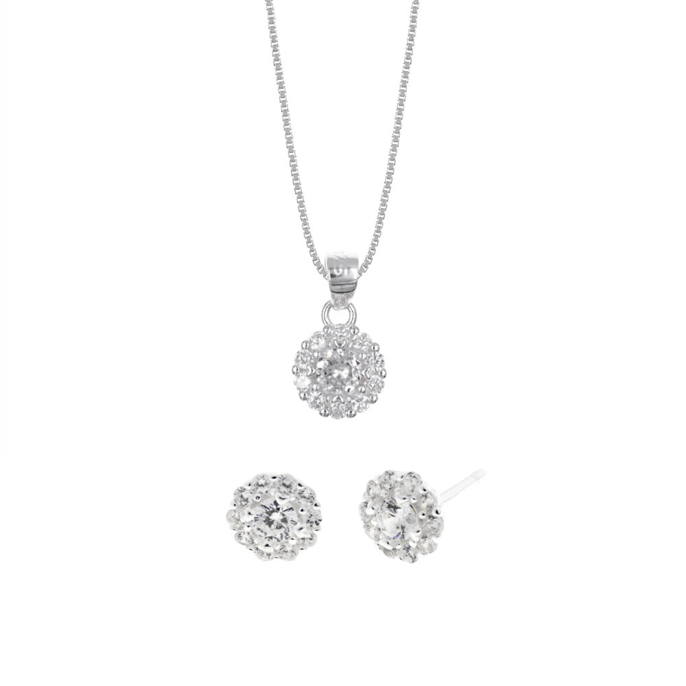 Set de Collar y Aretes Rosetas Plata 925