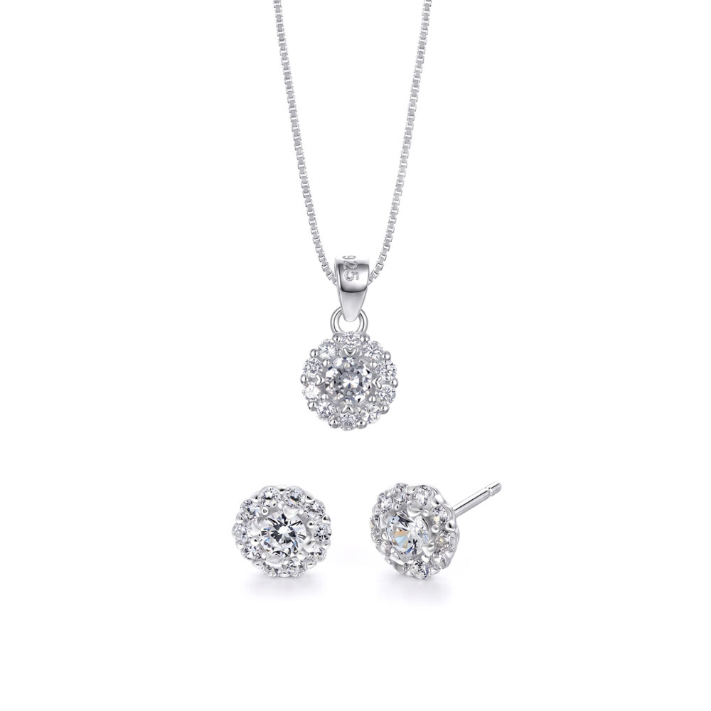 Set de Collar y Aretes Rosetas Plata 925