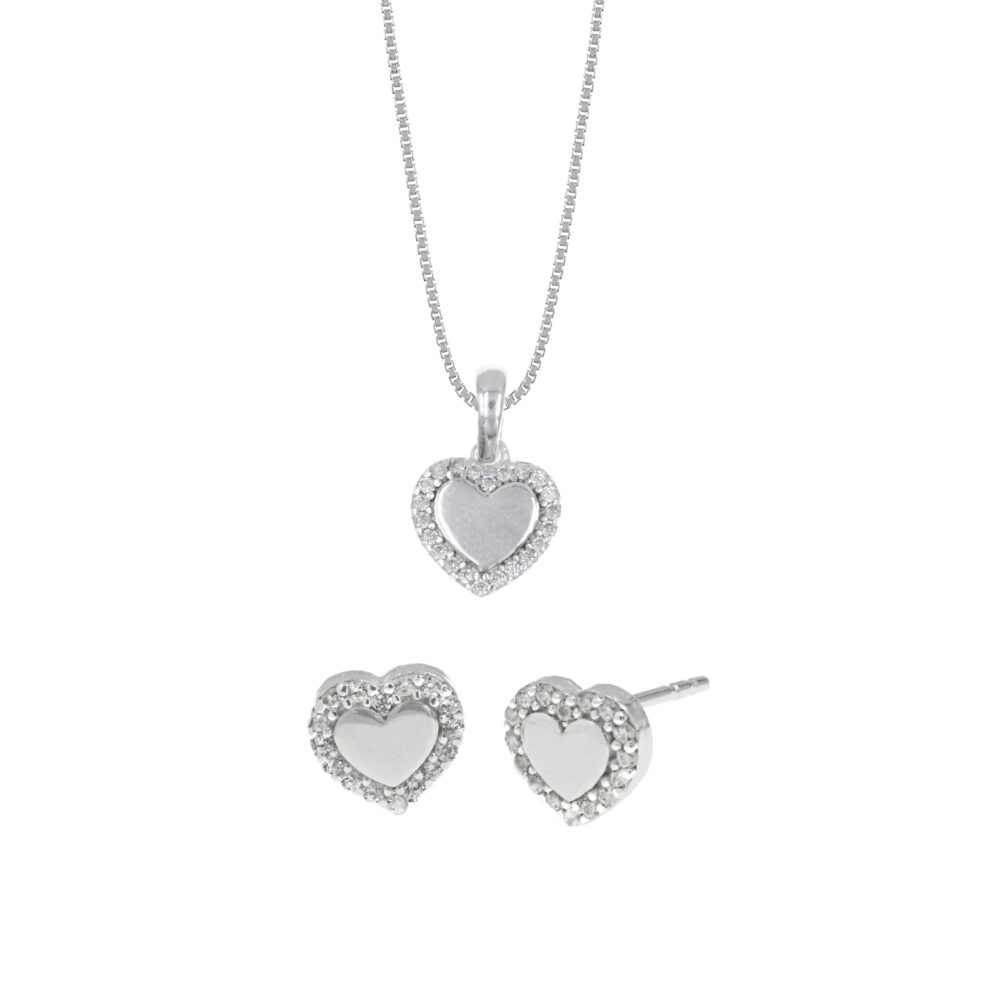 Set de Collar Y Aretes Corazón Plata 925