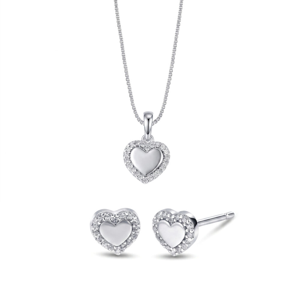 Set de Collar Y Aretes Corazón Plata 925