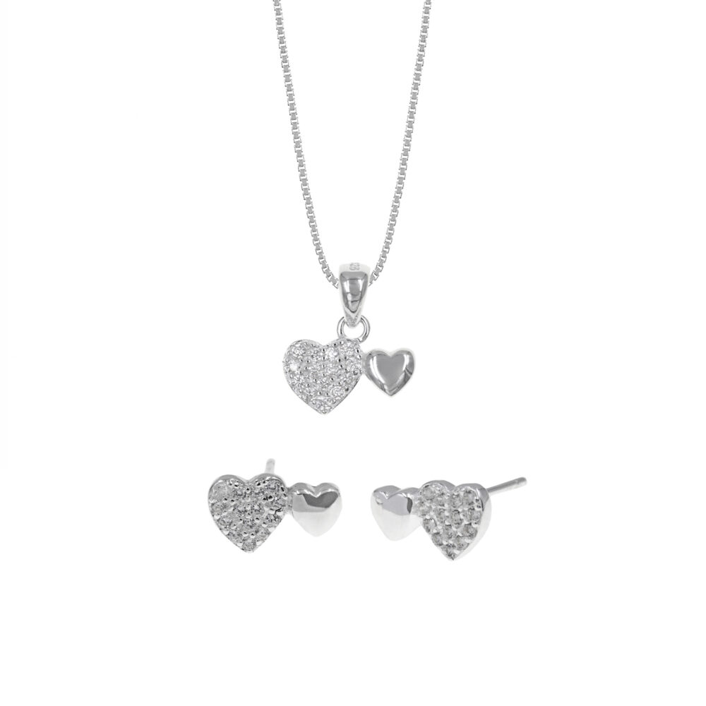 Set de Collar y Aretes Corazones Plata 925