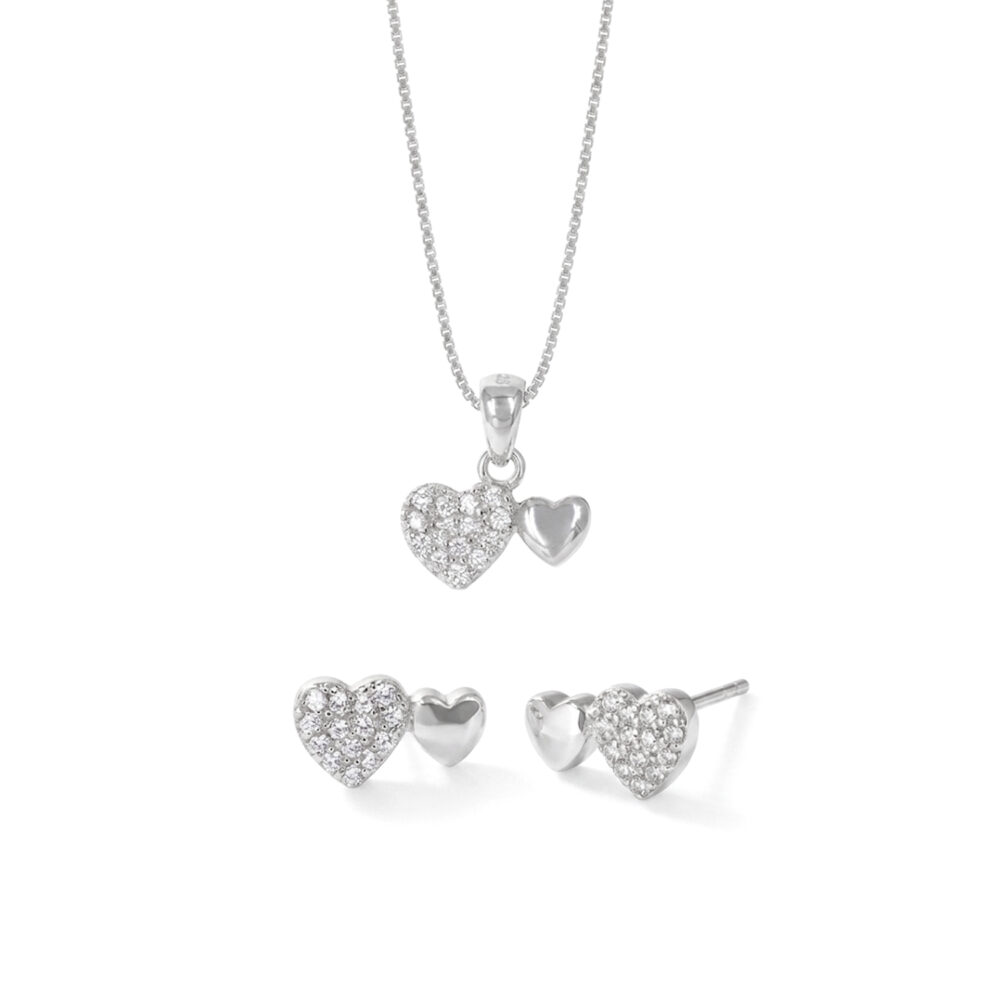 Set de Collar y Aretes Corazones Plata 925
