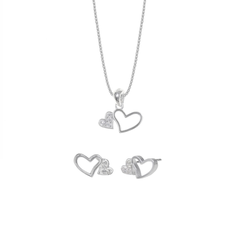 Set de Collar Y Aretes Corazón Plata 925