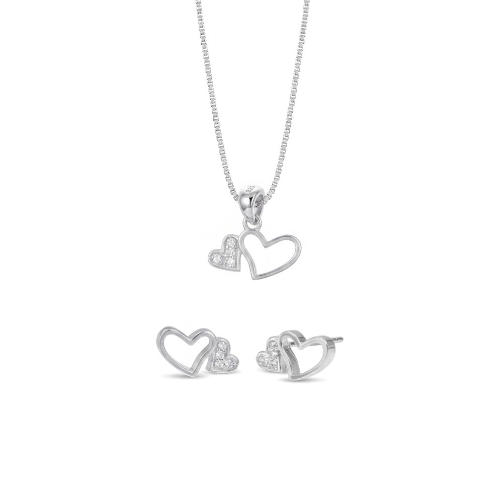 Set de Collar Y Aretes Corazón Plata 925