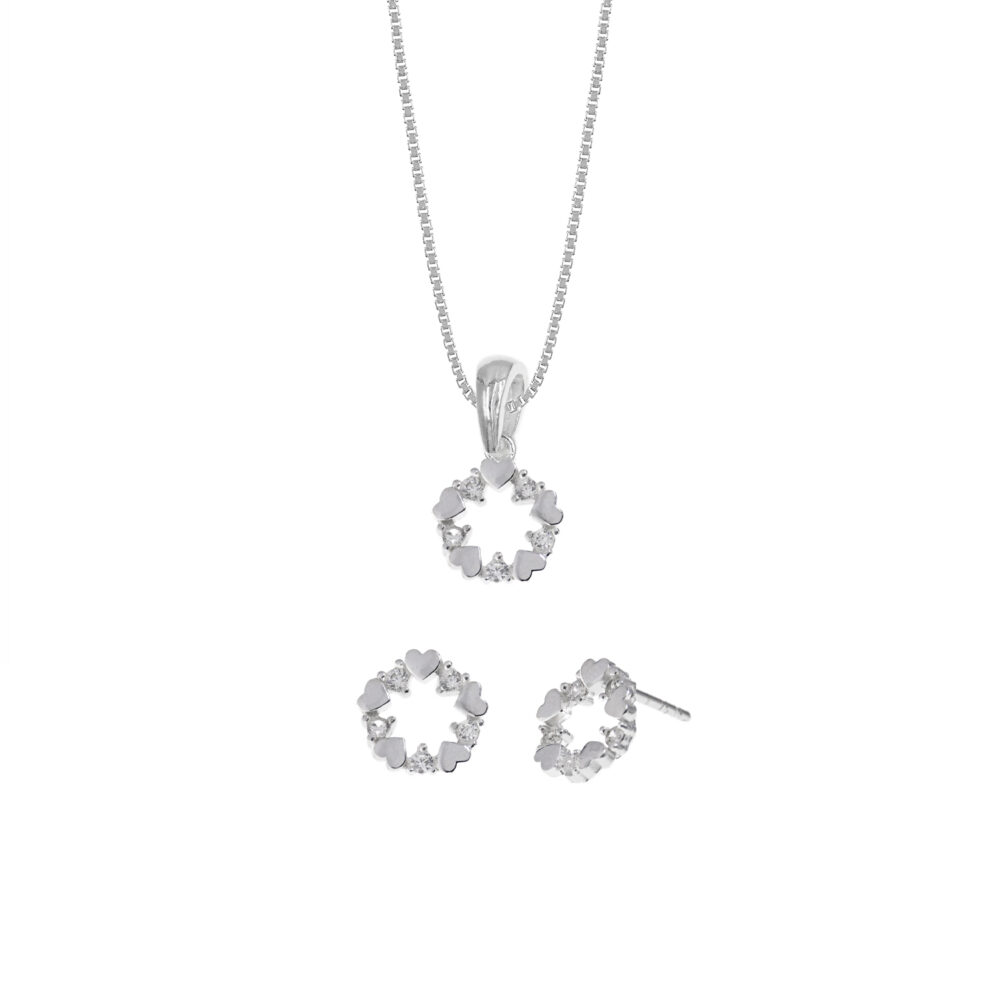 Set de Collar y Aretes Cinco Corazones Plata 925