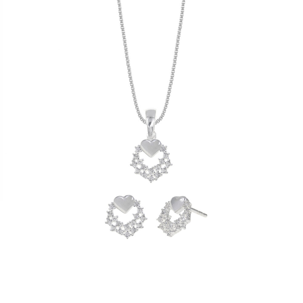 Set de Collar y Aretes Corazones Plata 925