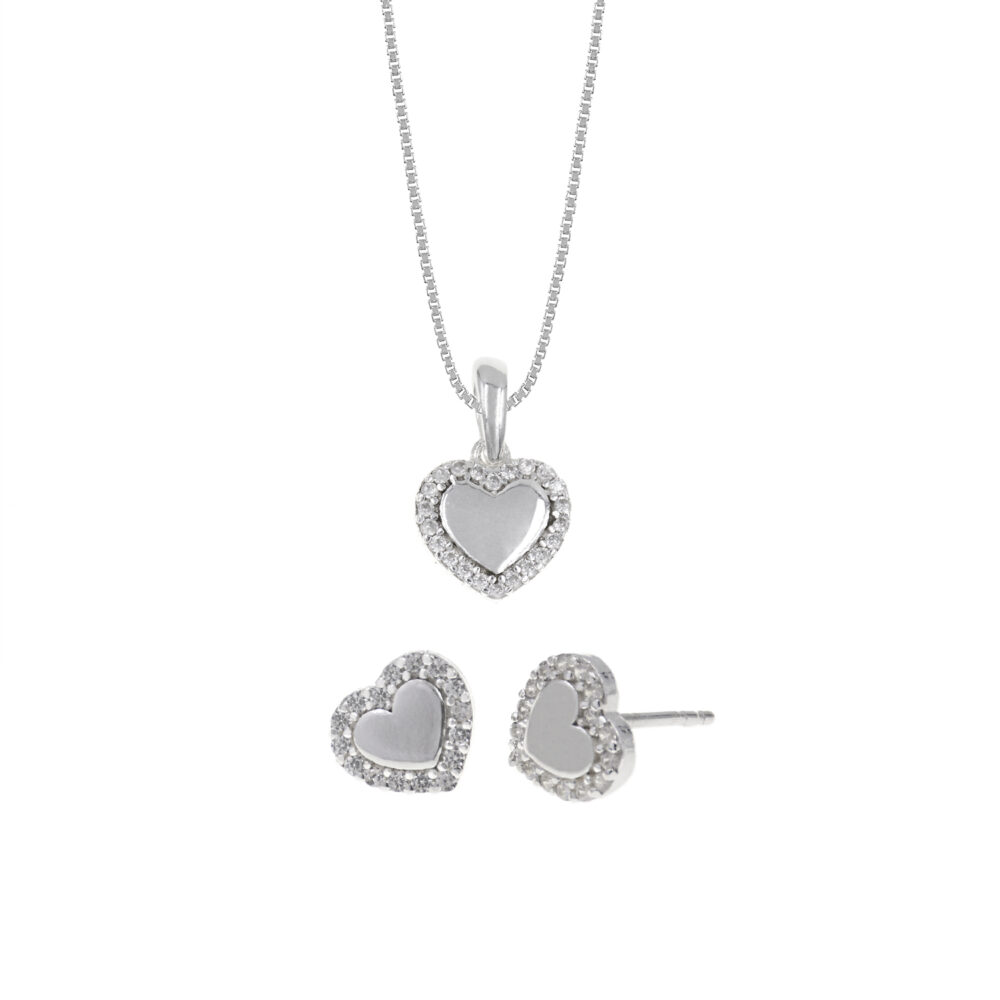 Set de Collar Y Aretes Corazón Plata 925