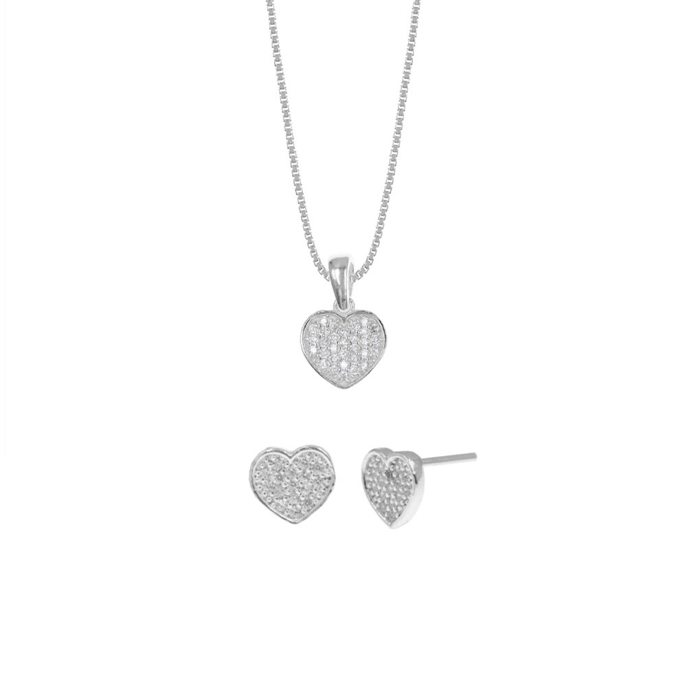 Set de Collar y Aretes Corazón Afijo Plata 925