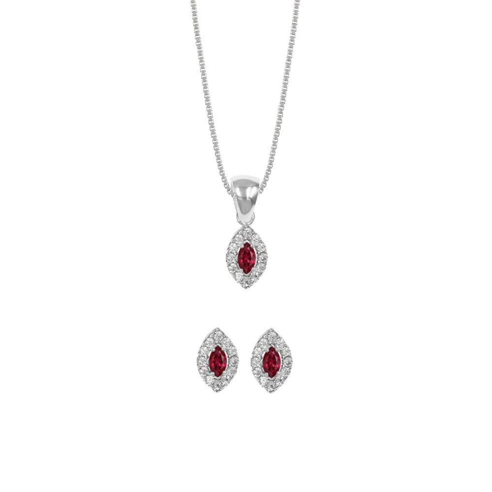 Set de Collar y Aretes Almendra Rojo Plata 925