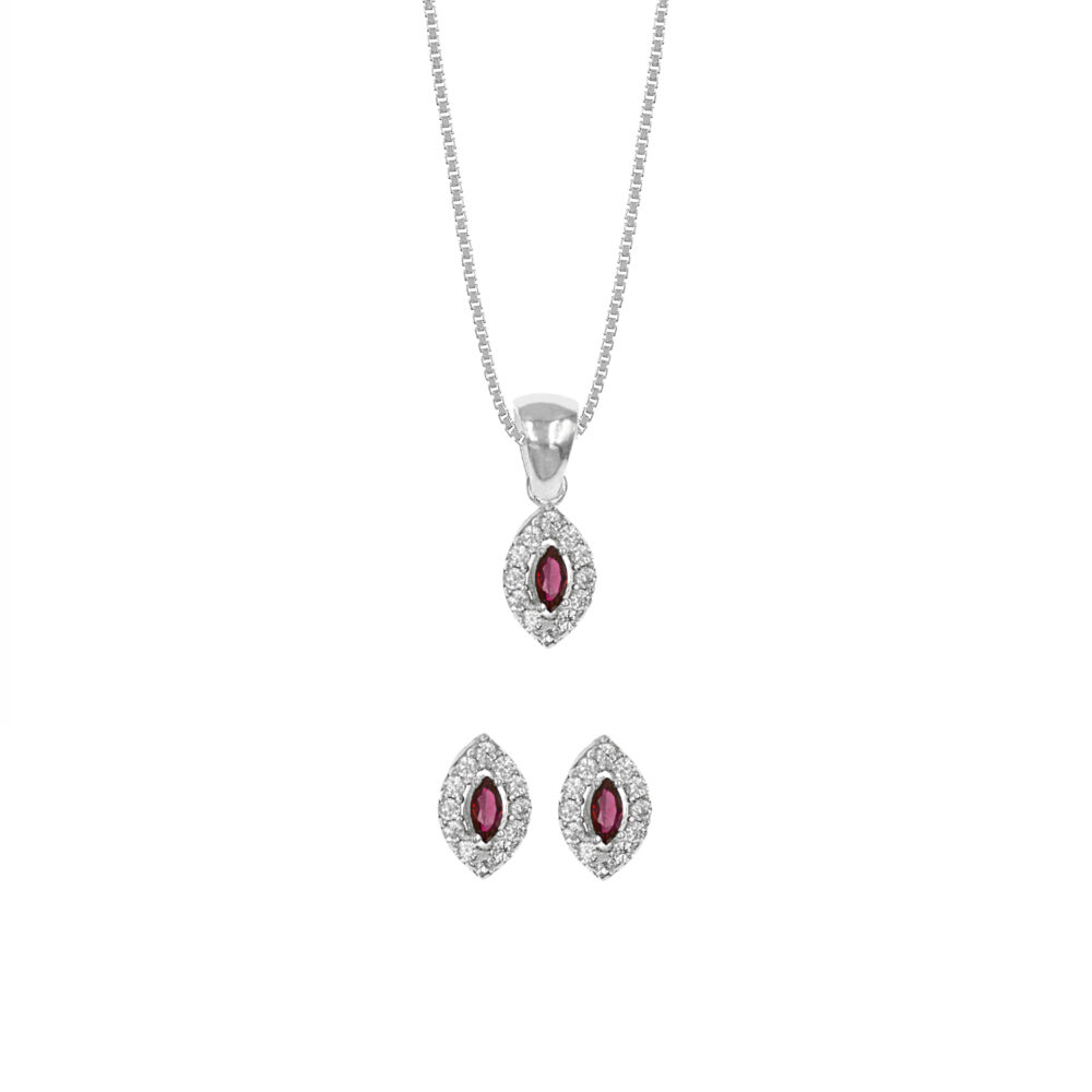 Set de Collar y Aretes Almendra Rojo Plata 925