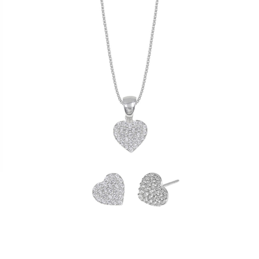 Set de Collar Y Aretes Corazón Plata 925