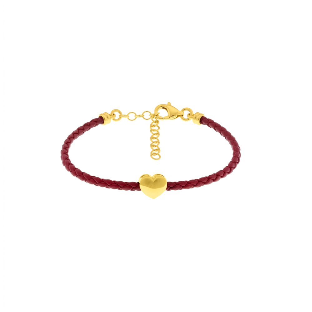 Pulsera Cuero Trenzado Rojo Corazón GoldenSilver