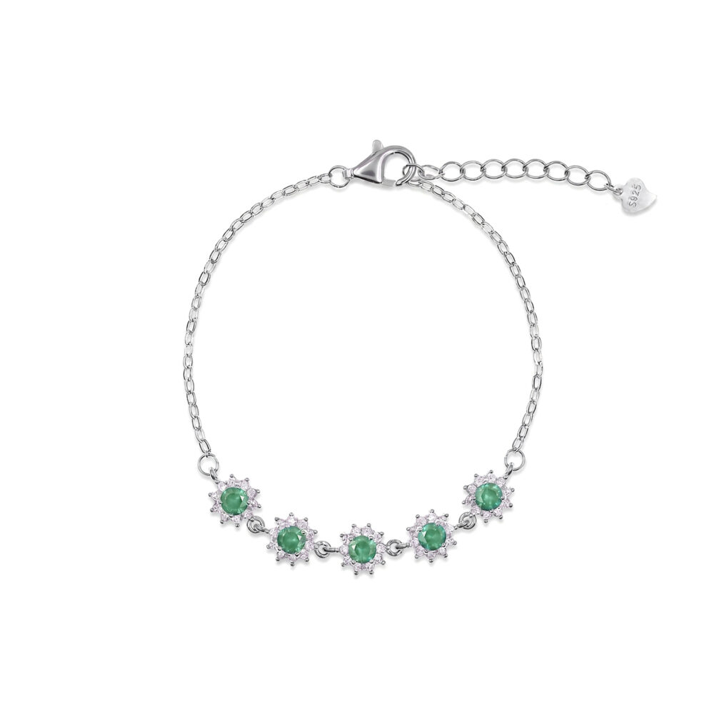 Pulsera Esmeralda Roseta Plata 925