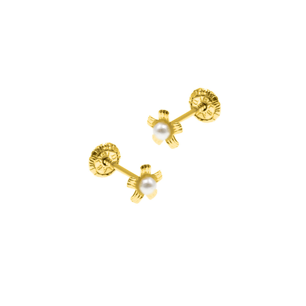 Aretes Flor Perla Oro 18K