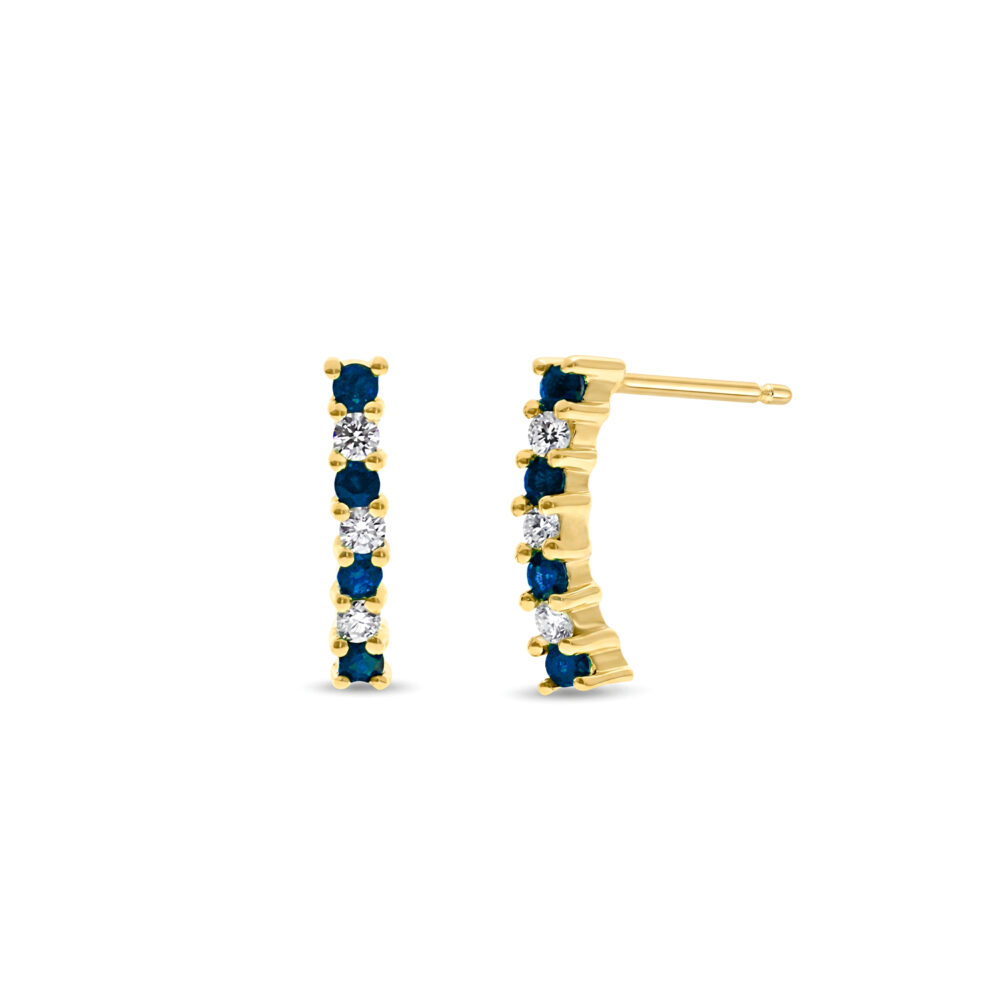 Aretes Zafiro Riviere Oro 18K & Brillantes