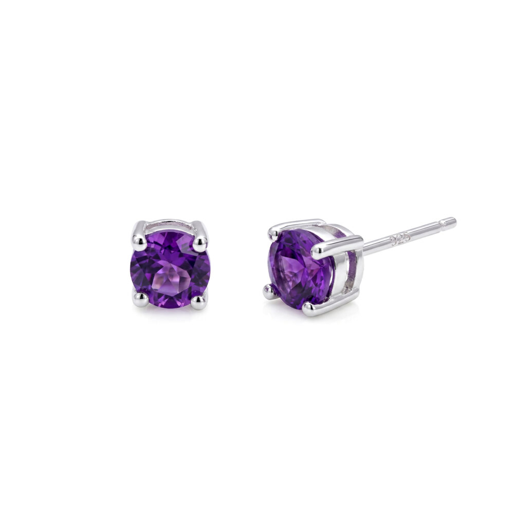 Aretes Amatista Redondo Plata 925