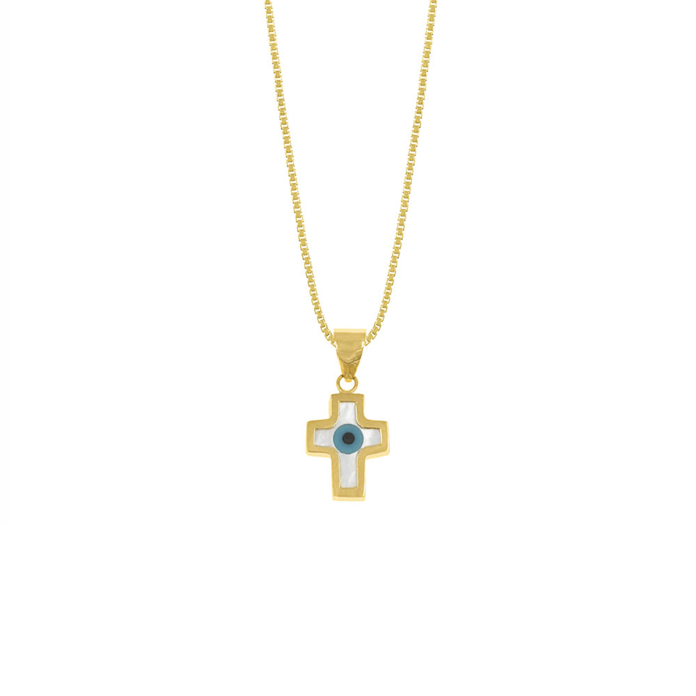 Collar Madre Perla Cruz Oro 18K