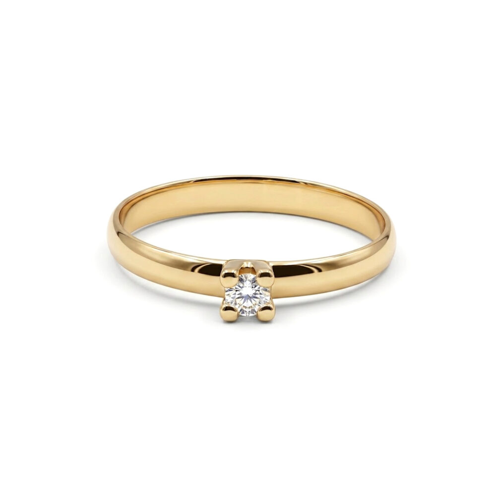 Anillo de Compromiso Media Caña Recta Oro 18K & Brillante