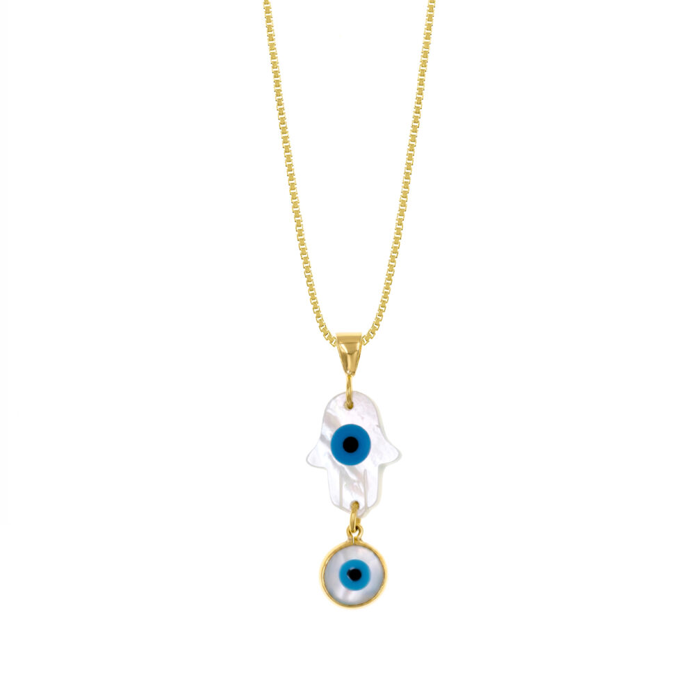 Collar Mano Poderosa Ojo Turco Oro18K