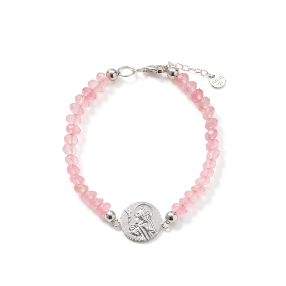 Pulsera Santa Rosa Cuarzo Rosa Plata 925