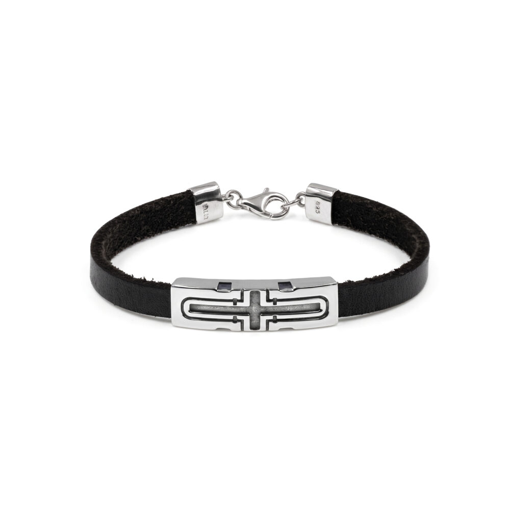 Pulsera Axis Pure Cruz Plata 925 & Cuero