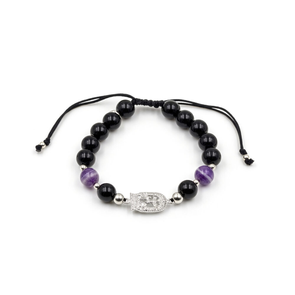 Pulsera Señor de los Milagros Obsidiana Amatista Plata 925 Hombre