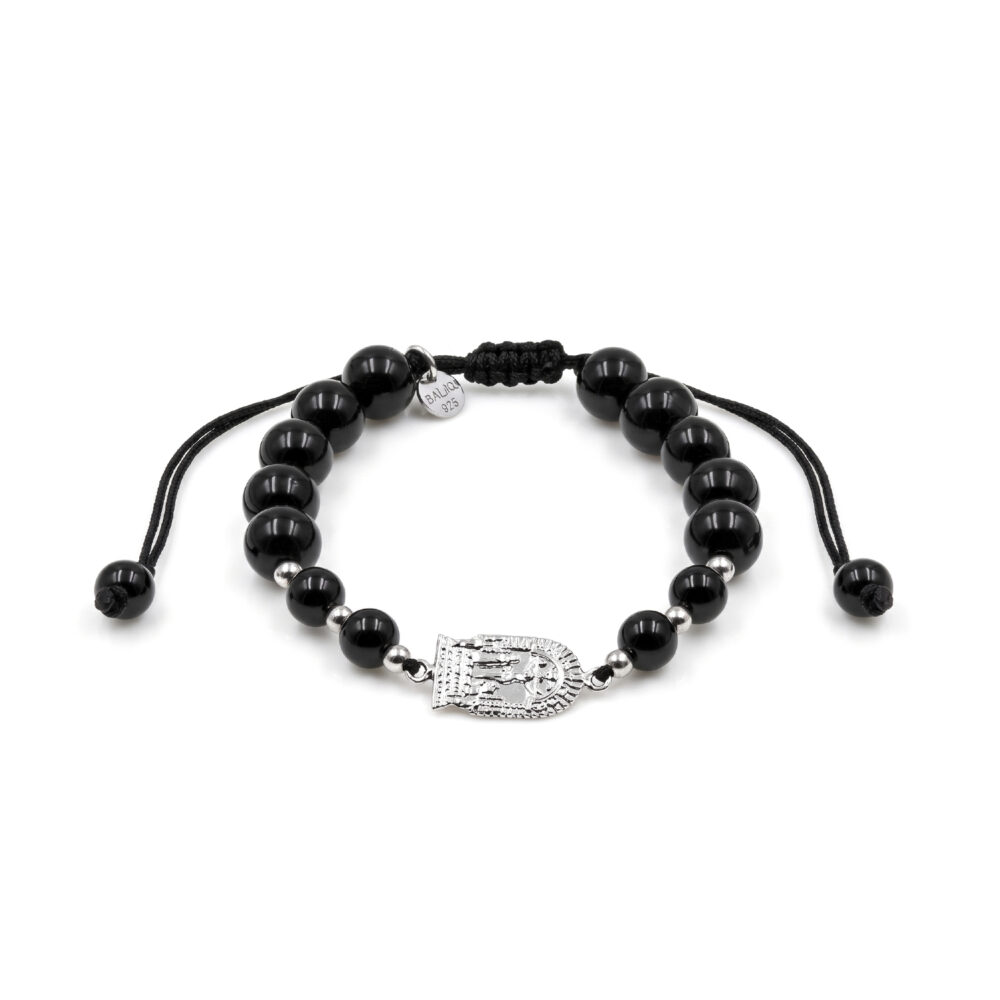 Pulsera Señor de los Milagros Obsidiana Plata 925 Hombre