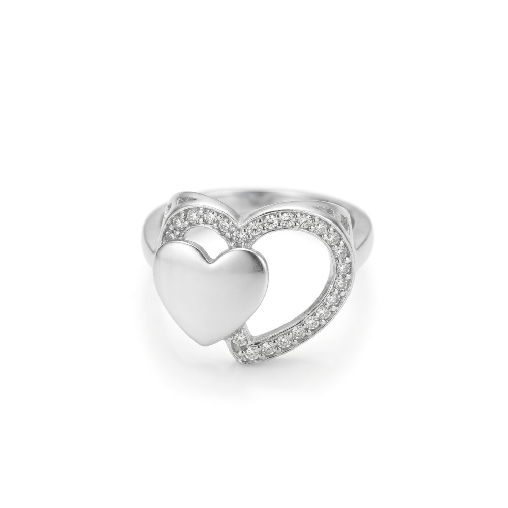 Anillo Corazón Doble Casual Plata 925